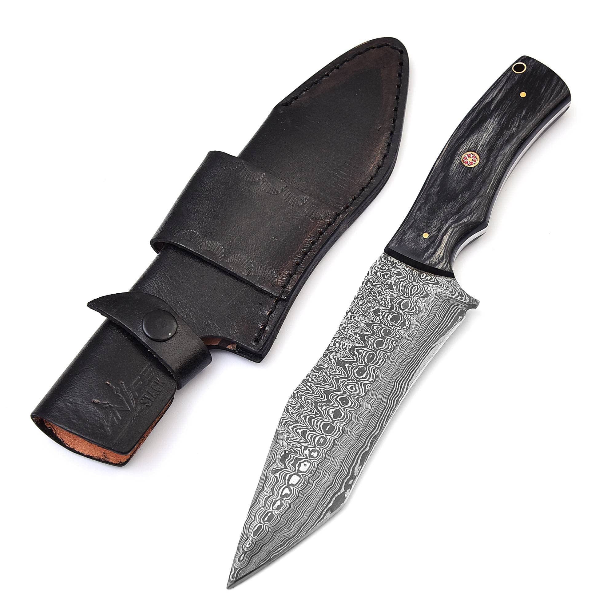 Handmade Damascus hunting Knife for Camping Outdoor l 11 Inches Damascus steel Fixed Blade with Black Pakkawood handle Bushcraft Knife with Sheath