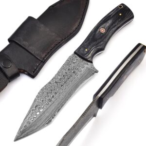 handmade damascus hunting knife for camping outdoor l 11 inches damascus steel fixed blade with black pakkawood handle bushcraft knife with sheath