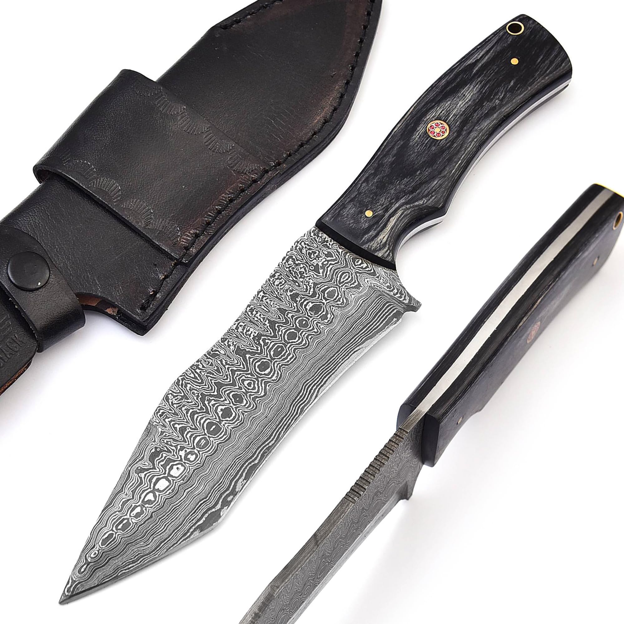 Handmade Damascus hunting Knife for Camping Outdoor l 11 Inches Damascus steel Fixed Blade with Black Pakkawood handle Bushcraft Knife with Sheath