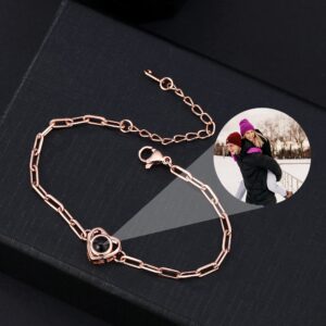 Godchoices Custom Photo Bracelet Personalized Photo Projection Bracelet Link Chain Heart Photo Bracelets with Picture Inside for Women/Men/Couples/Friends