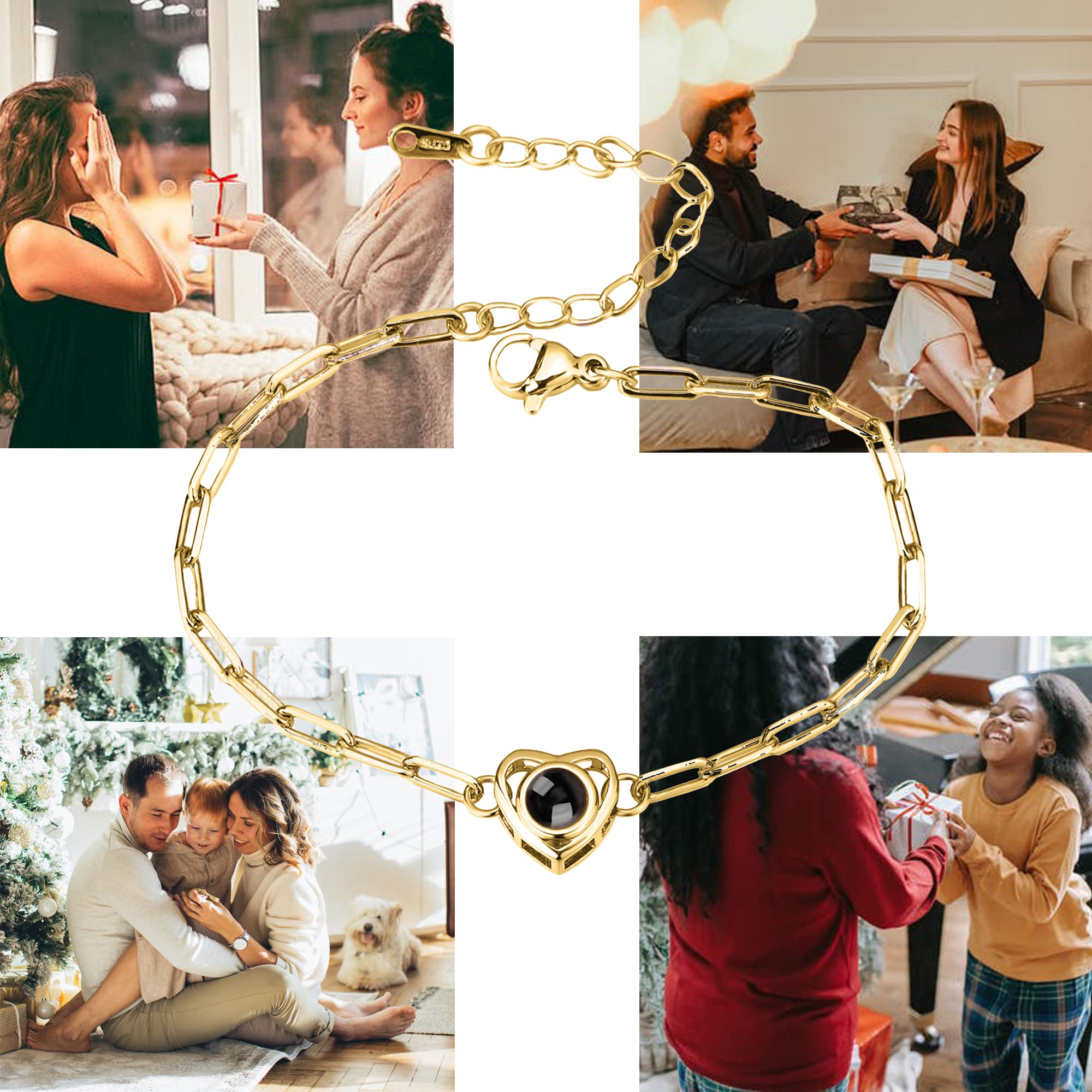 Godchoices Custom Photo Bracelet Personalized Photo Projection Bracelet Link Chain Heart Photo Bracelets with Picture Inside for Women/Men/Couples/Friends