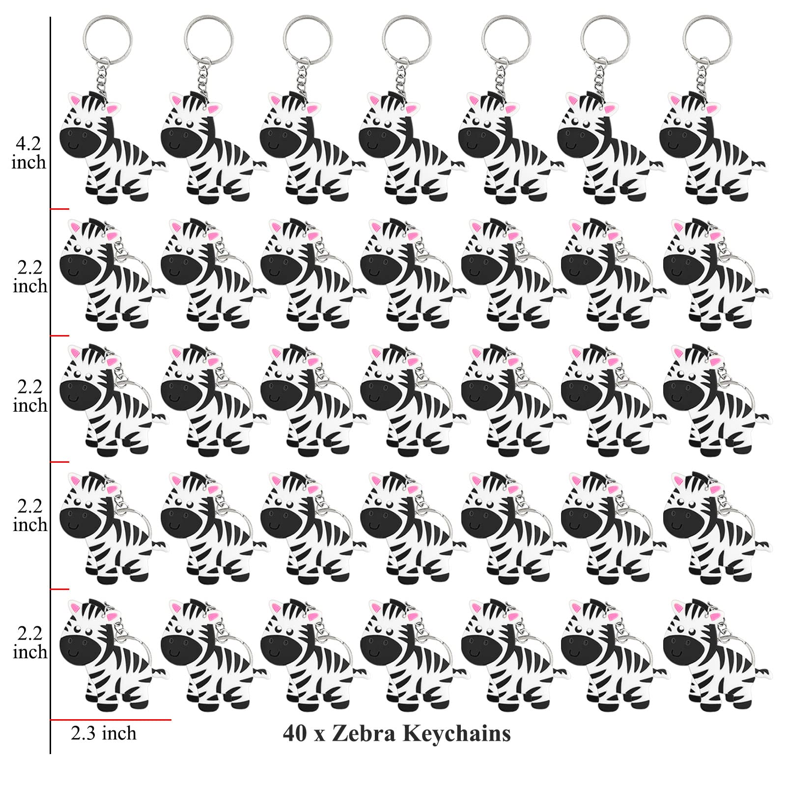 Elecrainbow 40 Pack Zebra Keyring Pack Party Favor for Zebra Lover, Guest Return Gift, Wild Animal Themed Party, Baby Shower, Birthday