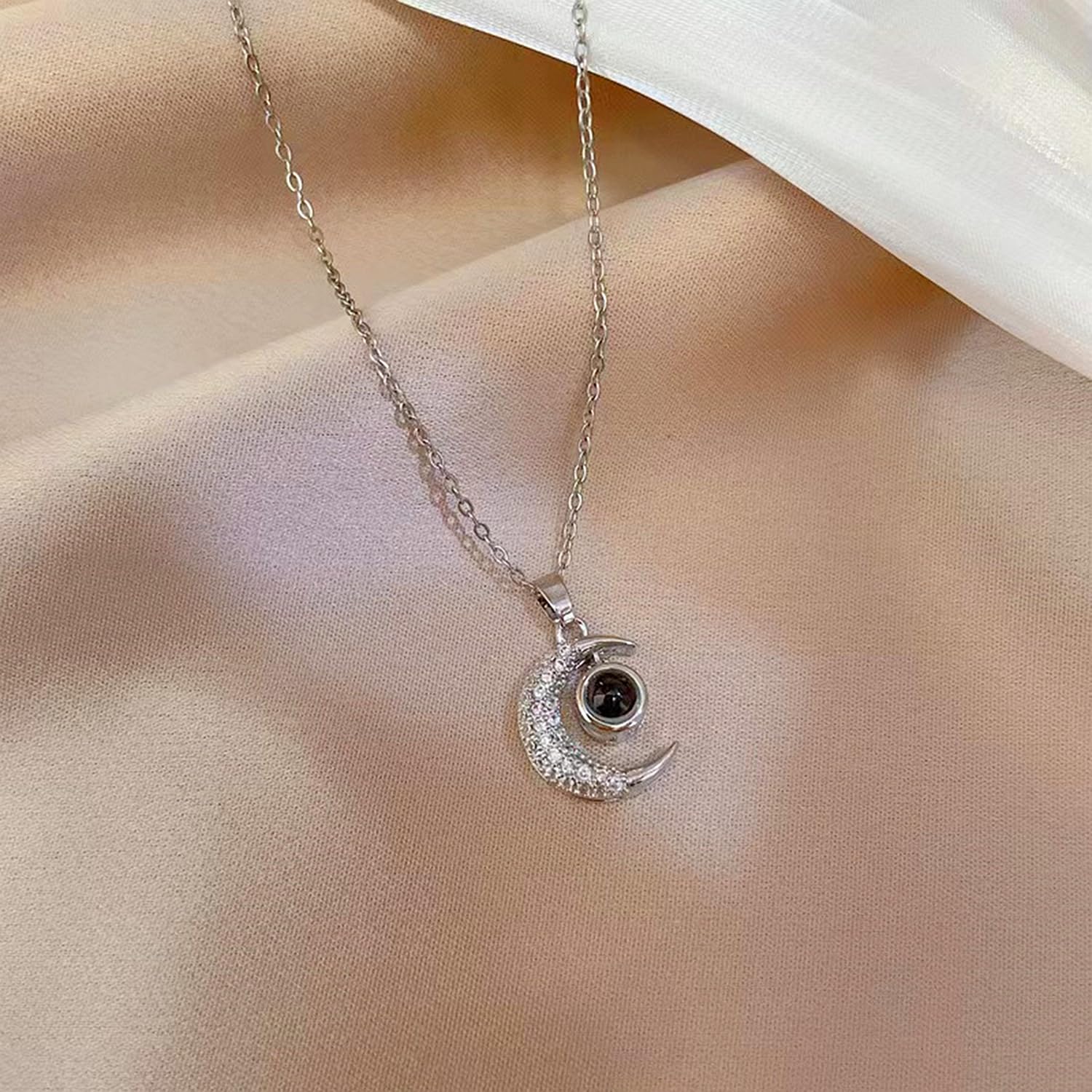 TRWWELL I Love You Necklace 100 Languages Projection Silver Half Moon Pendant Necklace for Women Wedding Birthday Anniversary Jewelry Gift