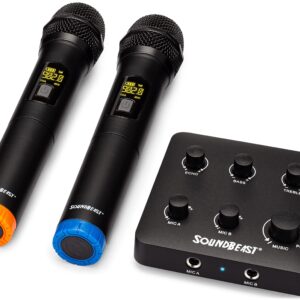 SoundBeast Wireless Karaoke & PA Mixer System - Includes 2 Wireless Microphones & 1 Mini Mixer - Bluetooth, Aux, Optical Input - Optical & Aux Output