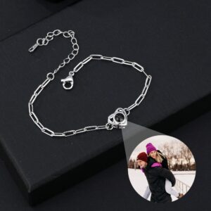 Godchoices Custom Photo Bracelet Personalized Photo Projection Bracelet Link Chain Heart Photo Bracelets with Picture Inside for Women/Men/Couples/Friends