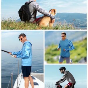 FISHEAL Mens SPF 50+ Fishing Hoodie Shirts - Long Sleeve Sun Protection Sweatshirts with Face Mask for Outdoor Running Wortout Hiking