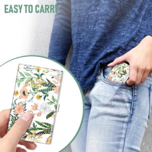 Swooflia Business Card Holder Case Wallet for Women Metal Retro Blooming Flower Slim Pocket Purse Square Card Cases Cute For Realtors Real Estate Agents