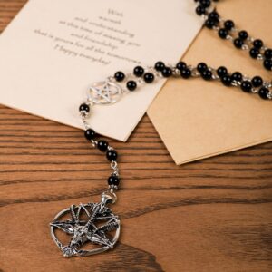 Sacina Gothic Baphomet Necklace, Pentagram Necklace, Long Bead Rosary Necklace, Goth Necklace, Halloween Christmas New Year Jewelry Gift For Women, Men