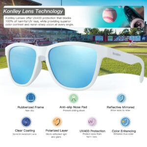 White Frame Blue Lens Sunglasses for Men & Women, Retro Eyewear with Non-slip Flexible Frame, Polarized Lens Trendy Style UV Protection