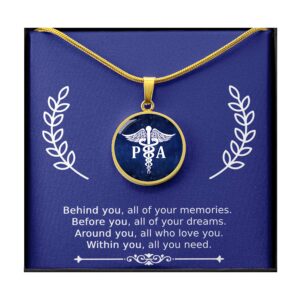 PA Gifts Behind You All Your Memories Physician Assistant PA Graduation Gifts Medical Student Gift PA Necklace Women Men (PA Caduceus Pendant Necklace 18k Yellow Gold Finish)