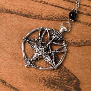 Sacina Gothic Baphomet Necklace, Pentagram Necklace, Long Bead Rosary Necklace, Goth Necklace, Halloween Christmas New Year Jewelry Gift For Women, Men