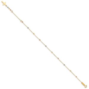 Auriga Fine Jewelry 14k Tri Colored Gold Diamond Cut Beaded Cross Bracelet 7"