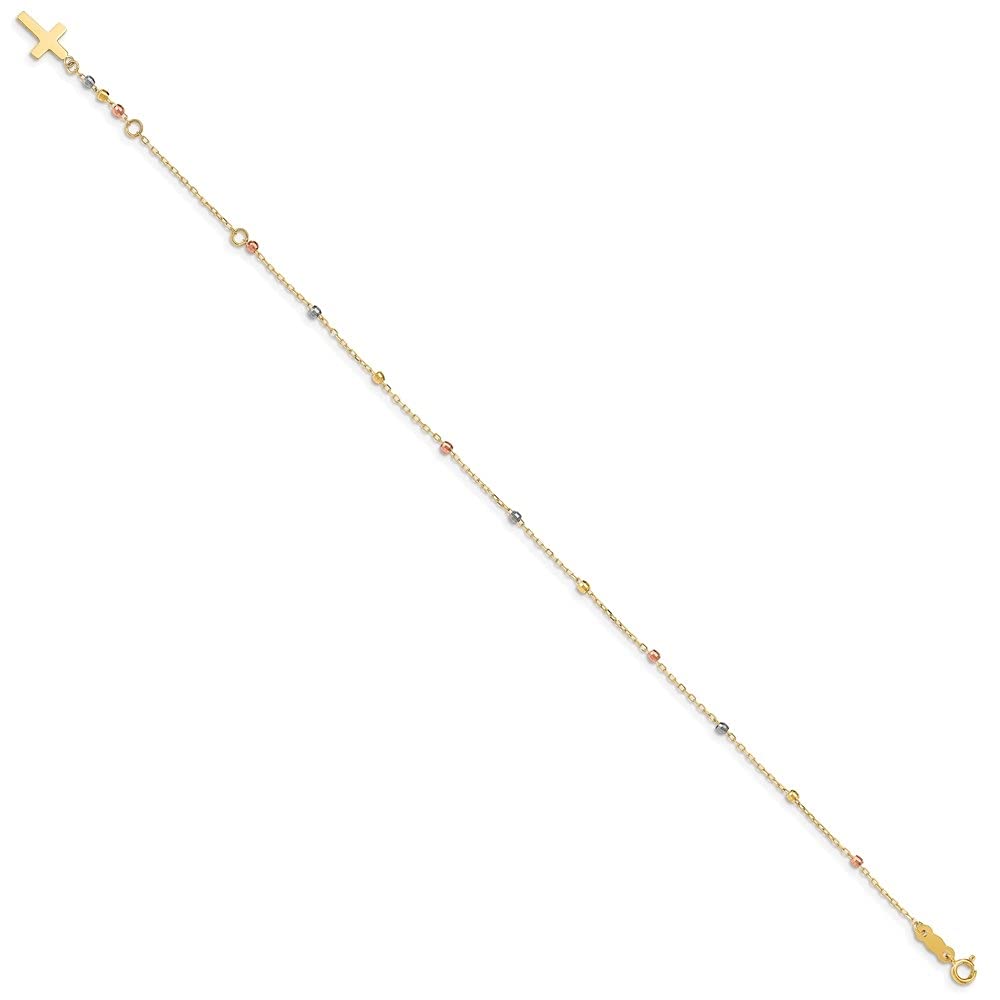 Auriga Fine Jewelry 14k Tri Colored Gold Diamond Cut Beaded Cross Bracelet 7"