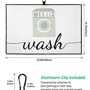 Laundry Golf Towel for Golf Bag Microfiber Waffle Golf Towels for Women Men Absorbent Quick Dry Golf Towels Golf Gifts for Husband Boyfriend Dad 24x16in, Green Washing Machine with Word Wash