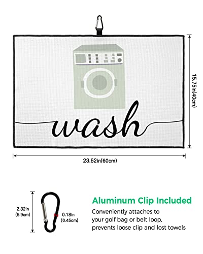 Laundry Golf Towel for Golf Bag Microfiber Waffle Golf Towels for Women Men Absorbent Quick Dry Golf Towels Golf Gifts for Husband Boyfriend Dad 24x16in, Green Washing Machine with Word Wash