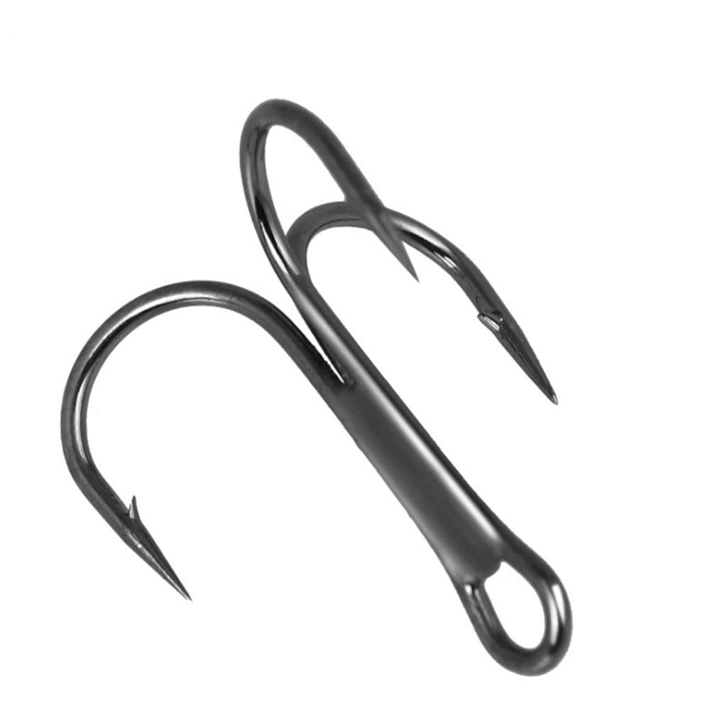 WEISHA Treble Overturned Hooks High Carbon Steel Fishing Hooks Lure Triple Hooks Barbed Hooks Round Bend Treble for Bass Fishing Tackle(Size 6 10pcs,Black)