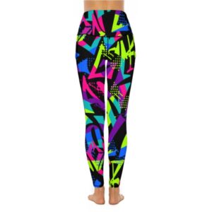 QIVICIMA Women High Waist Workout Leggings Geometry Printed Gym Athletic Tummy Control Yoga Pants with Pockets D41 Geometry M