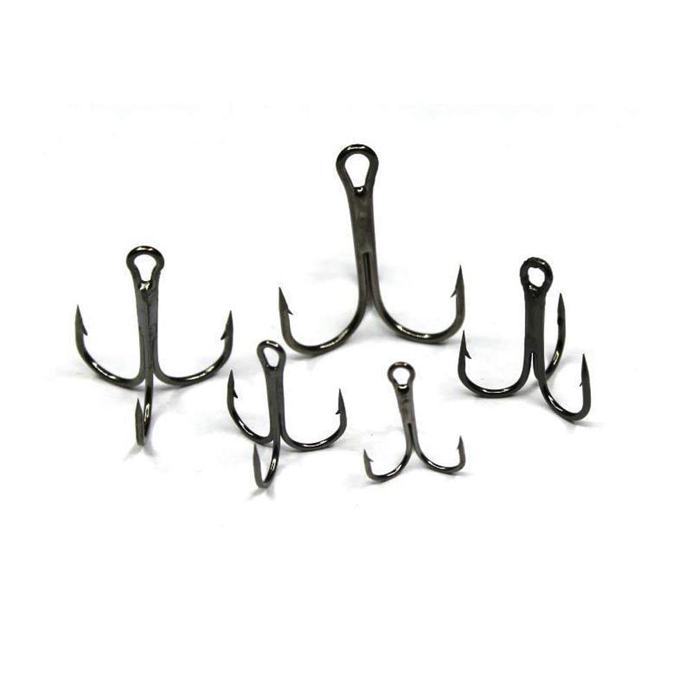 WEISHA Treble Overturned Hooks High Carbon Steel Fishing Hooks Lure Triple Hooks Barbed Hooks Round Bend Treble for Bass Fishing Tackle(Size 8 10pcs,Black)