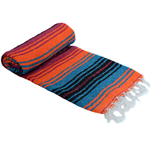 La Montana Mexican Blankets and Throws, 4 Pack, 74"x50" - Made in Mexico, Lightweight Yoga Blanket for Schools, Studios, Outdoors, Camping, Picnic, Decor - Machine Washable, Turquoise/Coral/Orange