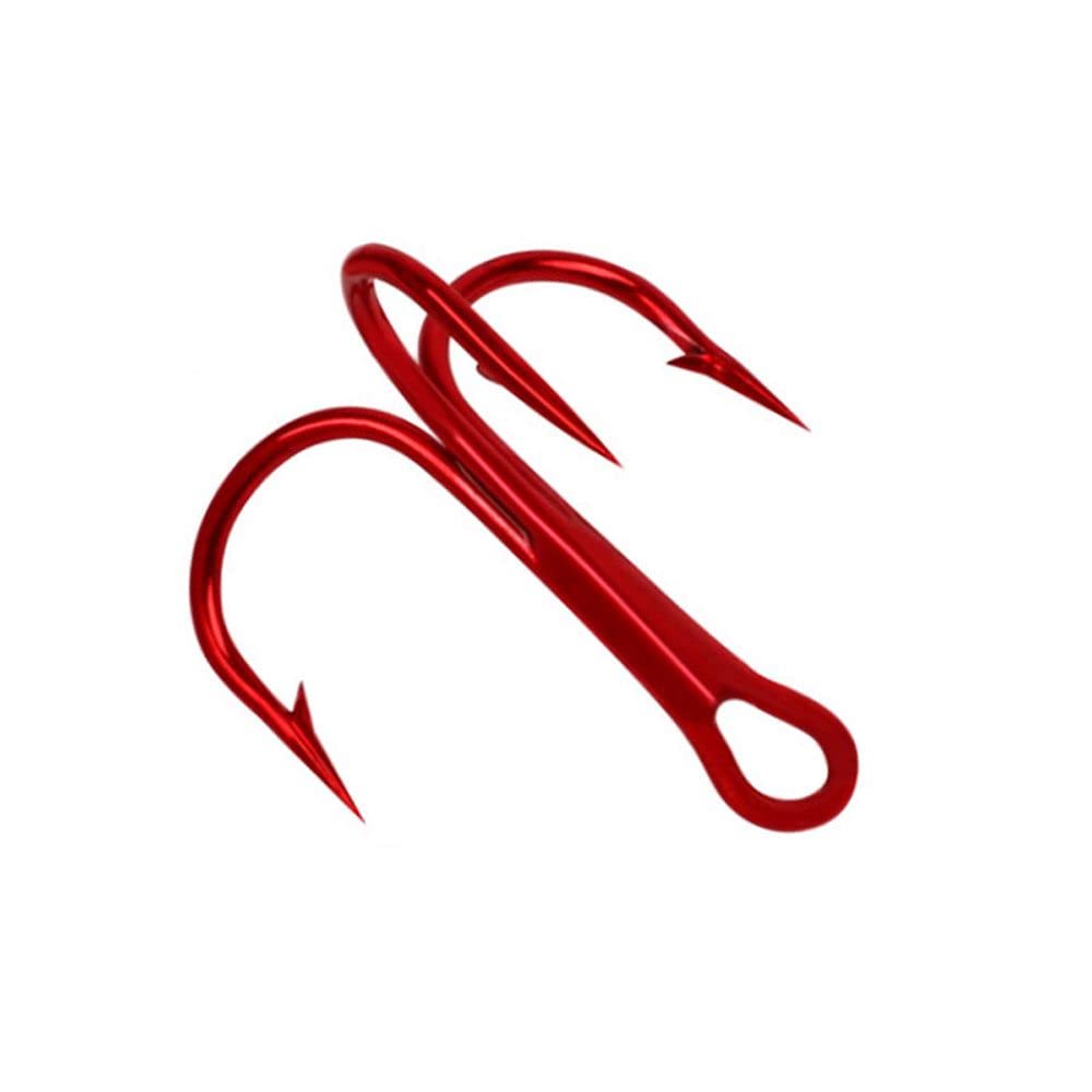 WEISHA Treble Overturned Hooks High Carbon Steel Fishing Hooks Lure Triple Hooks Barbed Hooks Round Bend Treble for Bass Fishing Tackle(Size 8 10pcs,red)