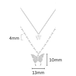 925 Sterling Silver Butterfly Tassel Shiny Exquisite Double Layer Pendant Clavicle Necklace Chain for Women and Teen Girls.