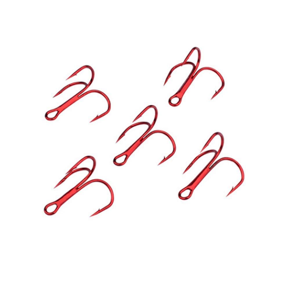 WEISHA Treble Overturned Hooks High Carbon Steel Fishing Hooks Lure Triple Hooks Barbed Hooks Round Bend Treble for Bass Fishing Tackle(Size 2 10pcs,red)