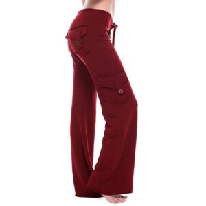 bmkBWO Women's High Waist Cargo Pants with Pockets Workout Wide Leg Wide Leg Palazzo Pants Yoga Hiking Joggers Sweatpants,B-wine