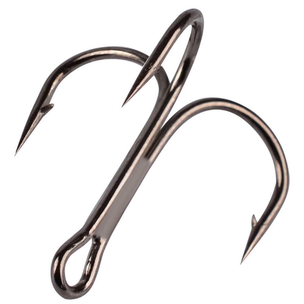 WEISHA Treble Overturned Hooks High Carbon Steel Fishing Hooks Lure Triple Hooks Barbed Hooks Round Bend Treble for Bass Fishing Tackle(Size 8 10pcs,Black)