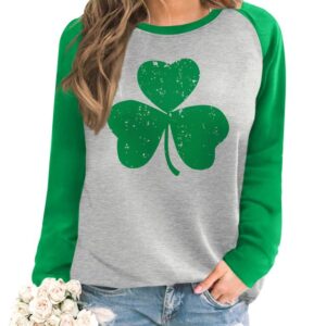 St Patricks Day Womens Loose Fit Novelty Sweatshirt Casual Crewneck Graphic Funny Raglan Shirt Clover L