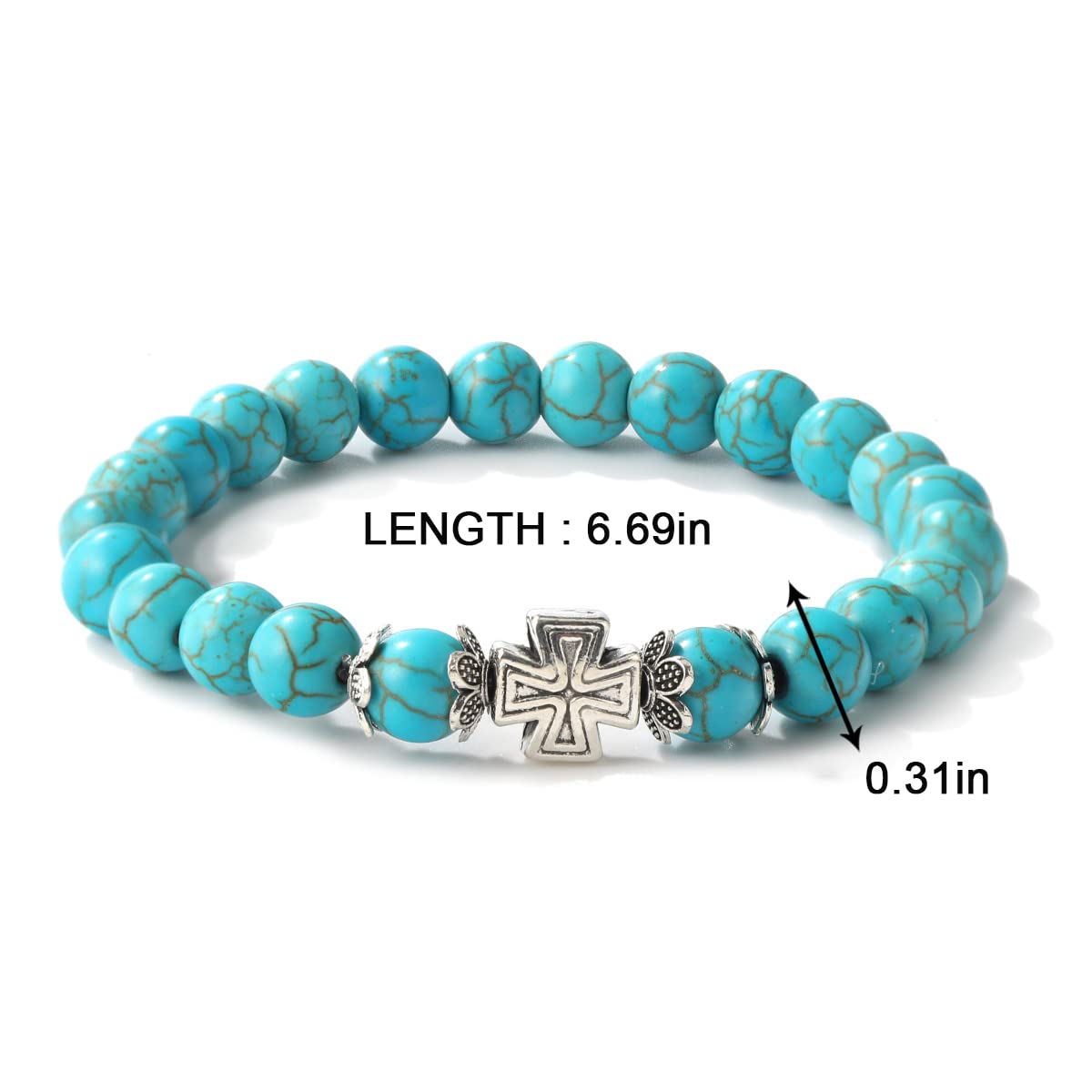 LETAJOY Turquoise Bracelet for Women,Healing Crystal Stone Stretch Round Bead Bracelets for Women Men Jewelry (Crosses)