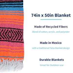 La Montana Mexican Blankets and Throws, 4 Pack, 74"x50" - Made in Mexico, Lightweight Yoga Blanket for Schools, Studios, Outdoors, Camping, Picnic, Decor - Machine Washable, Turquoise/Coral/Orange