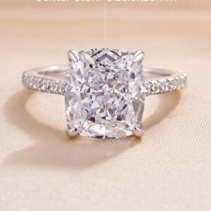 RODIFFY 4CT Cushion Cut Solitaire Engagement Ring,Silver CZ Simulated Diamond Promise Ring(Size:7)