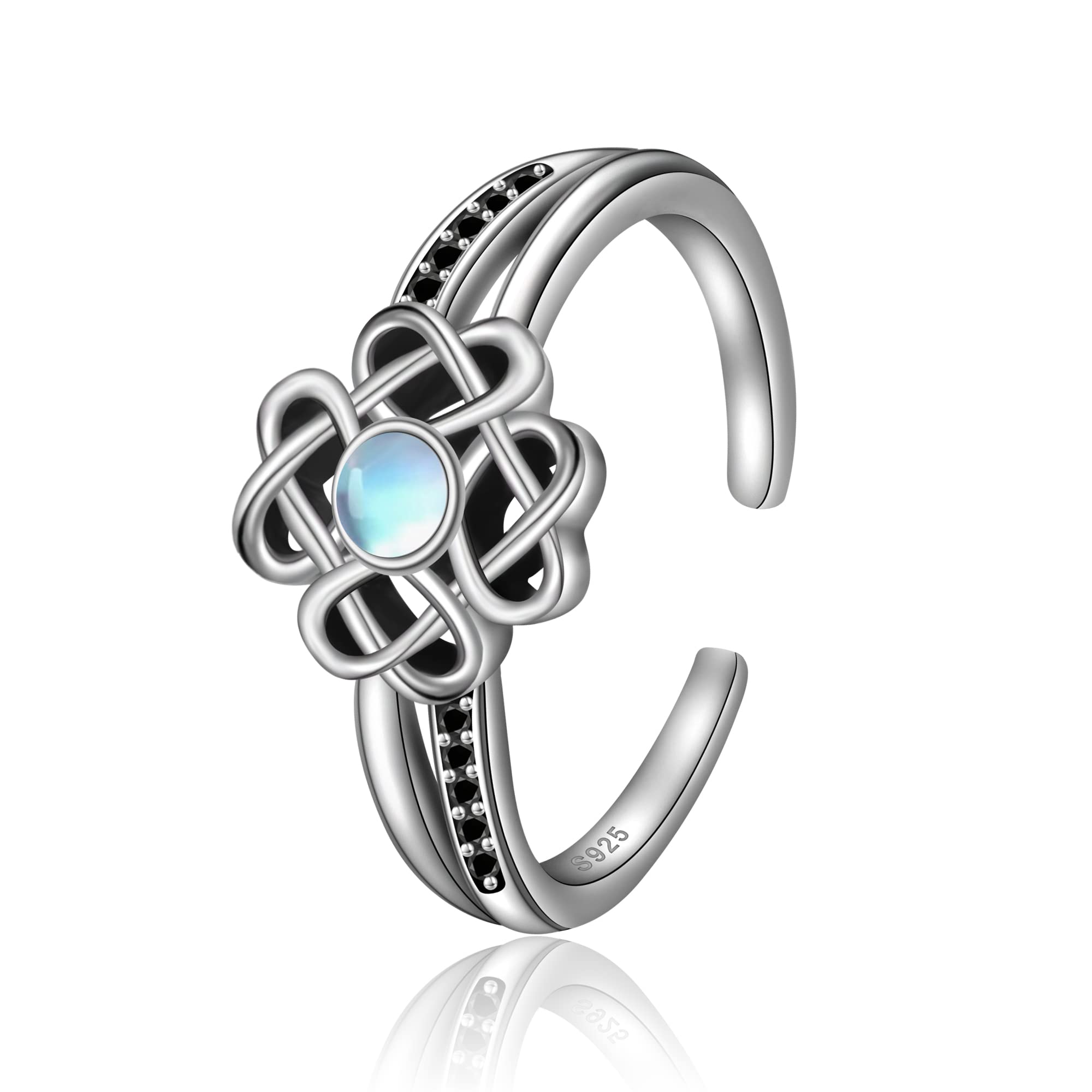 Celtic Knot Ring 925 Sterling Silver Open Rings for Women Moonstone Ring Celtic Knot Moonstone Open Ring Adjustable Ring Jewelry Gifts for Women