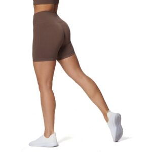 aoxjox vital seamless biker shorts for women high waist workout shorts booty running yoga shorts 5" (vital new fudge coffee, medium)