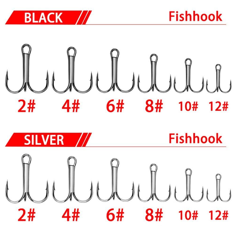 WEISHA Treble Overturned Hooks High Carbon Steel Fishing Hooks Lure Triple Hooks Barbed Hooks Round Bend Treble for Bass Fishing Tackle(Size 2 10pcs,red)