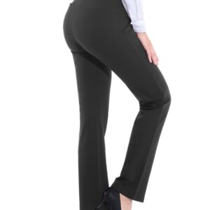 ZTN Women's Yoga Dress Pants Pull On Straight Leg Slacks with Belt Loops Dressy Casual M Dark Grey