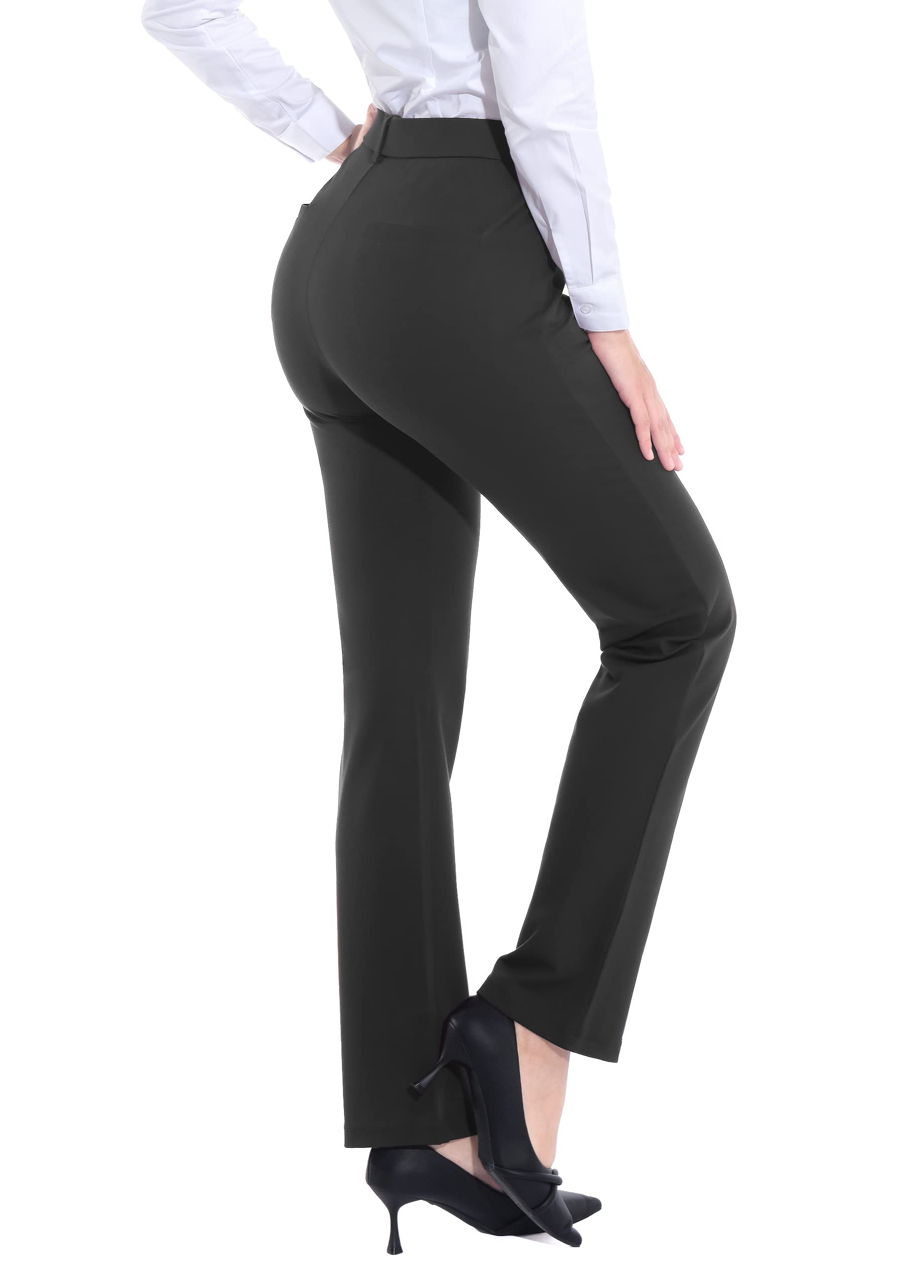 ZTN Women's Yoga Dress Pants Pull On Straight Leg Slacks with Belt Loops Dressy Casual M Dark Grey