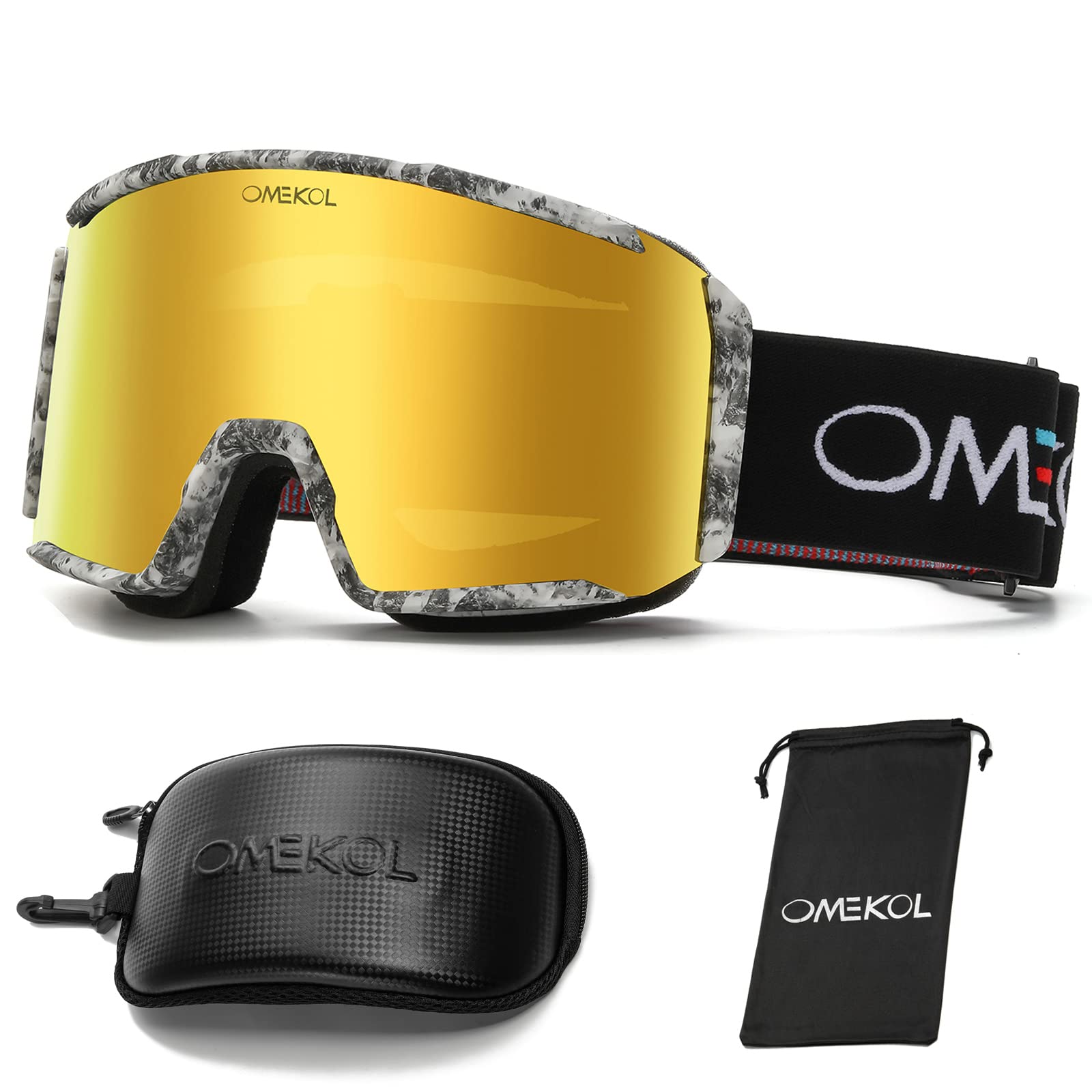 OMEKOL Double Layers Anti-Fog Ski Goggles OTG For Men Women Snow Snowboard Glasses Mask Snowmobile Outdoor Sport Eyewear (G3)