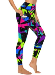 qivicima women high waist workout leggings geometry printed gym athletic tummy control yoga pants with pockets d41 geometry m