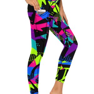 QIVICIMA Women High Waist Workout Leggings Geometry Printed Gym Athletic Tummy Control Yoga Pants with Pockets D41 Geometry M