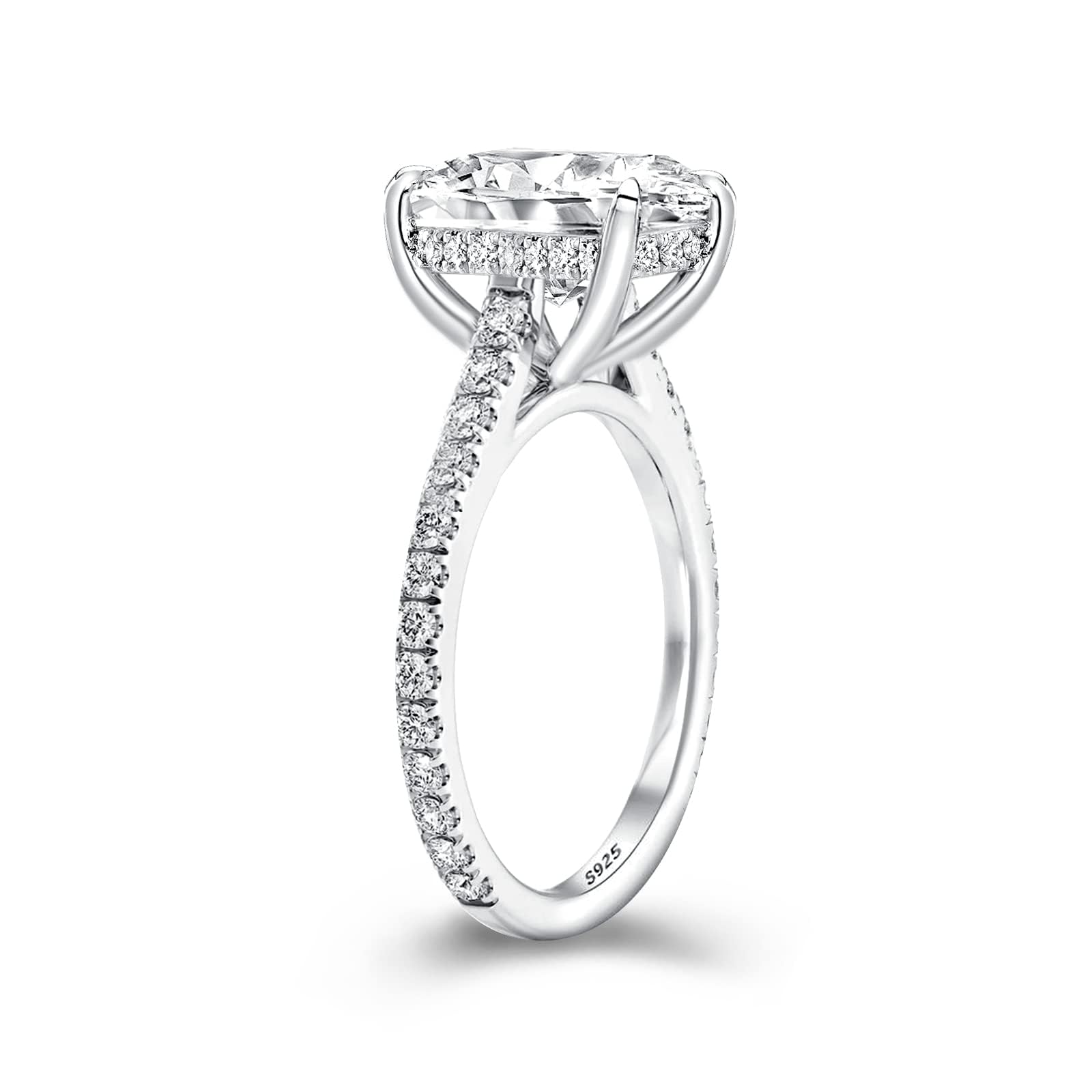 RODIFFY 4CT Cushion Cut Solitaire Engagement Ring,Silver CZ Simulated Diamond Promise Ring(Size:7.5)