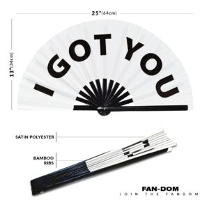 I Got You hand fan foldable bamboo circuit hand fan funny gag slang words expressions statement gifts Festival accessories Rave handheld Circuit event fan Clack fans (White)