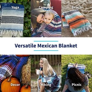 La Montana Mexican Blankets and Throws, 4 Pack, 74"x50" - Made in Mexico, Lightweight Yoga Blanket for Schools, Studios, Outdoors, Camping, Picnic, Decor - Machine Washable, Turquoise/Coral/Orange