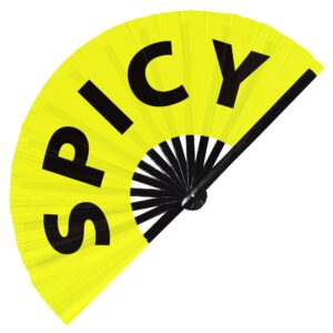 spicy hand fan foldable bamboo circuit hand fan funny gag slang words expressions statement gifts festival accessories rave handheld circuit event fan clack fans (yellow)