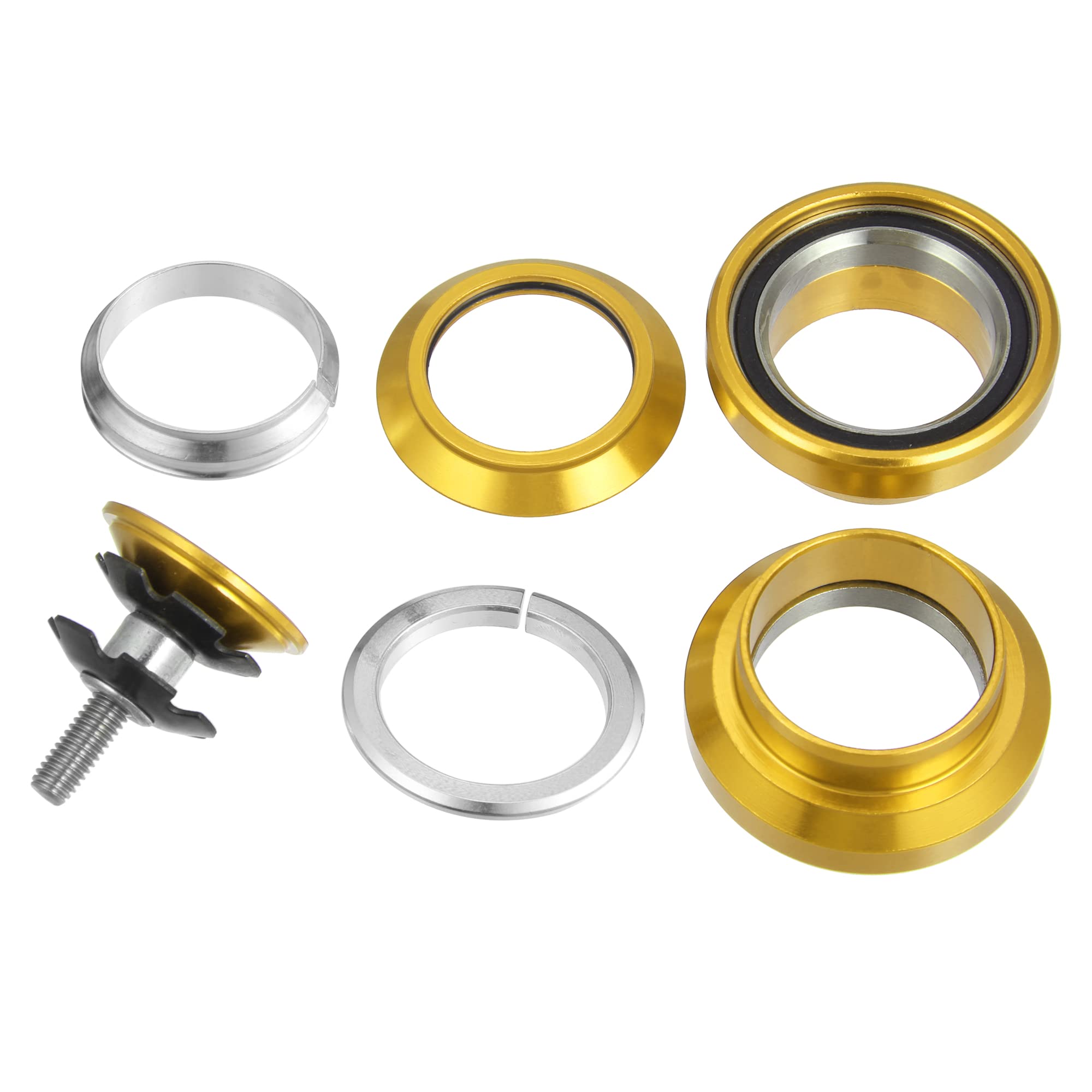 X AUTOHAUX 34mm 1-1/8" Threadless Bicycle Headset Combo Bike Threadless External Headset Sealed Cartridge Bearings MTB Road Headset with Top Cap Gold Tone