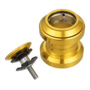 X AUTOHAUX 34mm 1-1/8" Threadless Bicycle Headset Combo Bike Threadless External Headset Sealed Cartridge Bearings MTB Road Headset with Top Cap Gold Tone