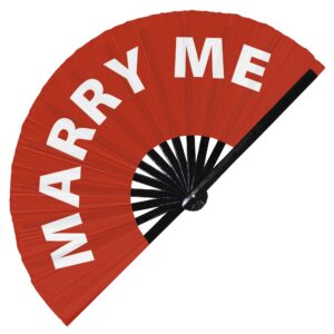 Marry Me hand fan foldable bamboo circuit hand fan funny gag slang words expressions statement gifts Festival accessories Rave handheld Circuit event fan Clack fans (Red)