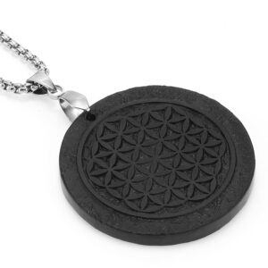 SZFMSWE Shungite necklace flower of life shungite stone pendant necklace