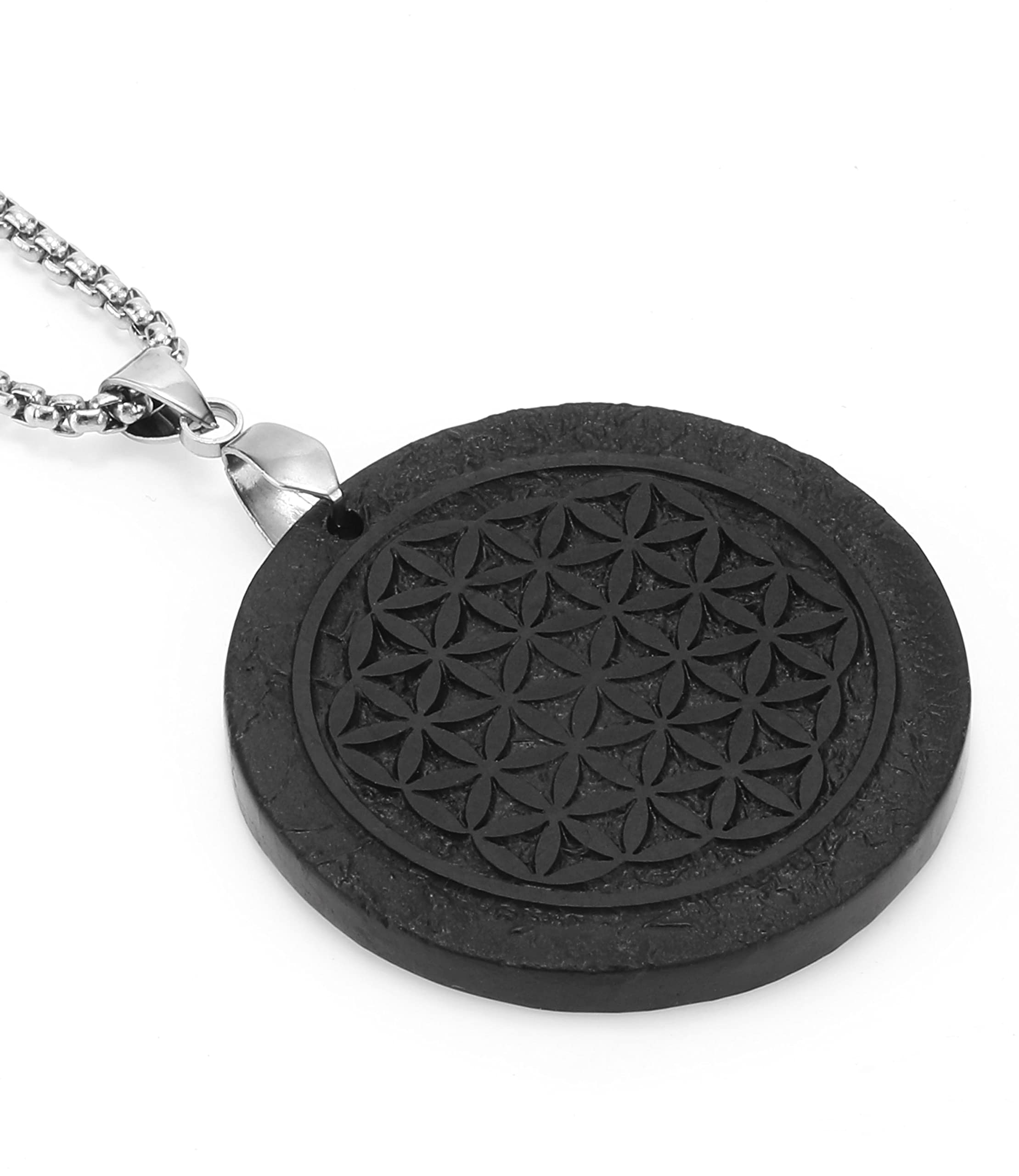 SZFMSWE Shungite necklace flower of life shungite stone pendant necklace