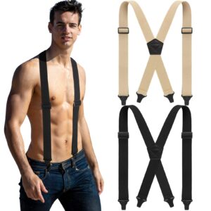 janmercy 2 pcs suspenders for men under clothing hidden airport friendly suspenders with plastic clip(black, khaki)